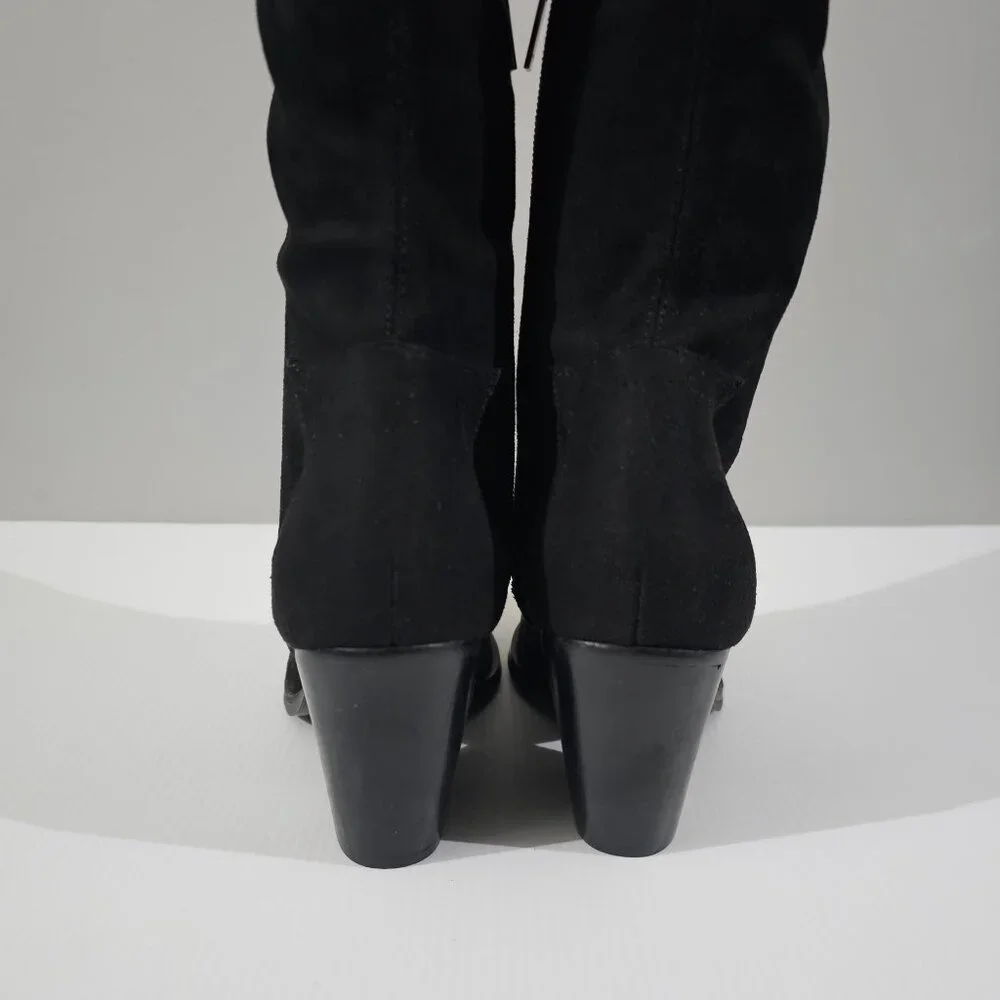 Marc Fisher Cathi Over The Knee Boot Women 7.5 Black Pointed Toe Tall Block Heel